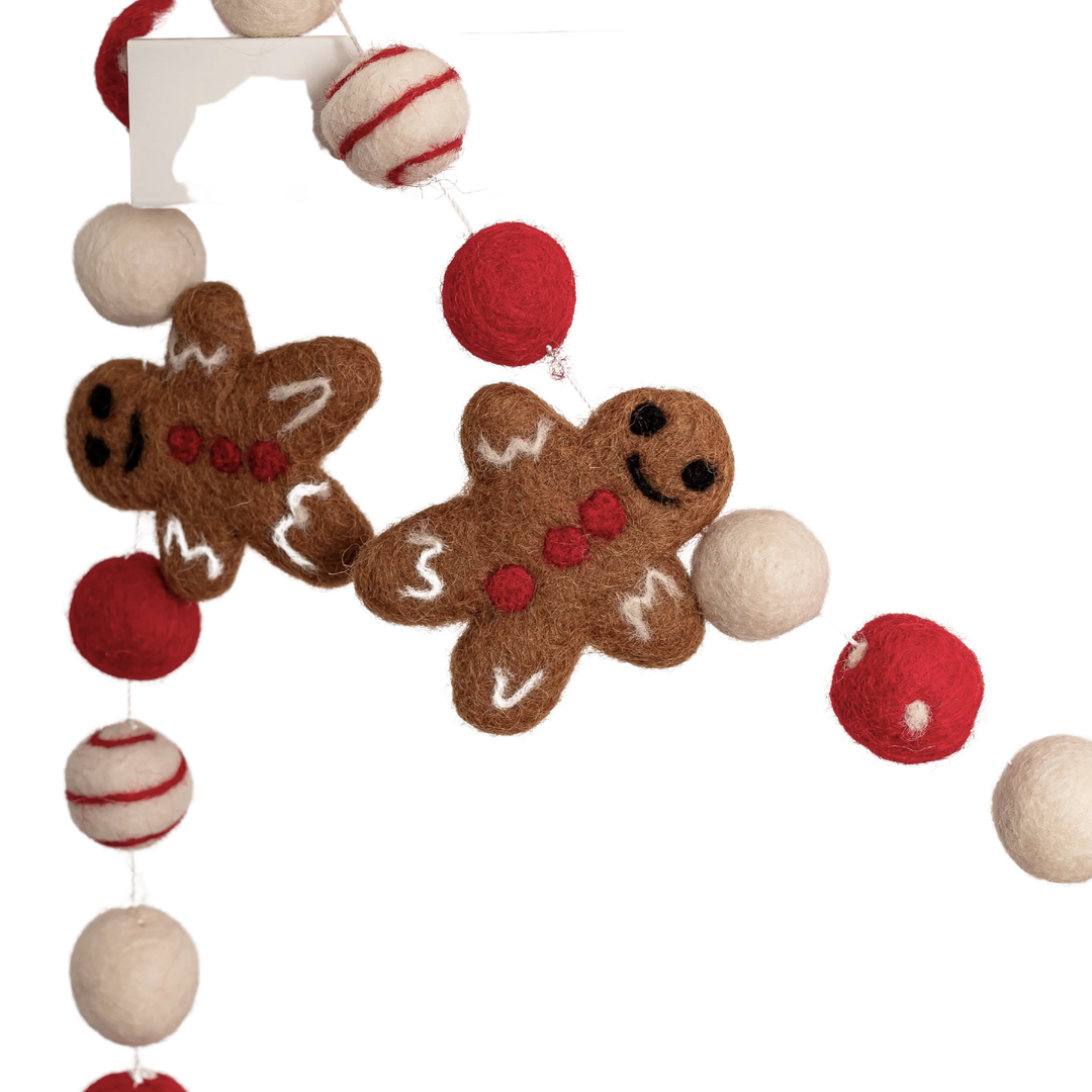 Red Gingerbread Christmas Felt Garland
