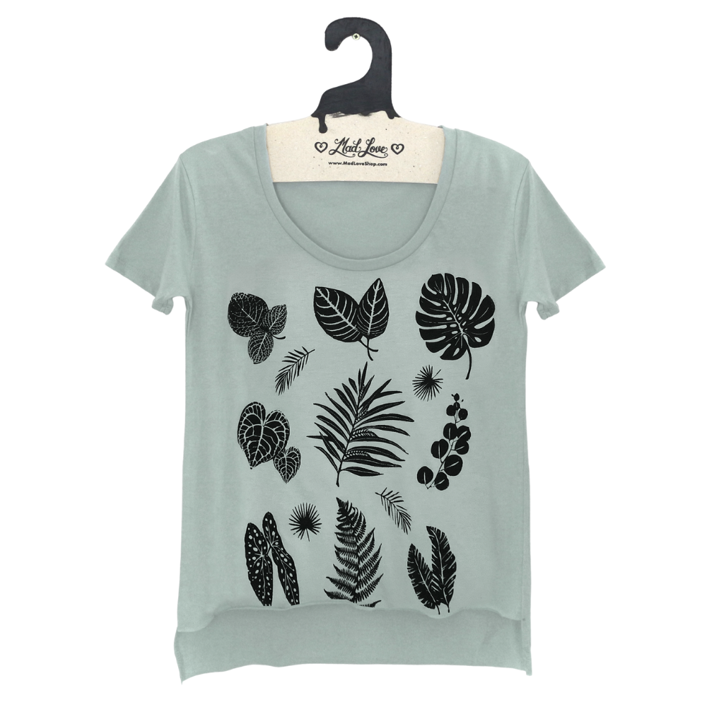 Seafoam Scoop Hi Lo Tee with Plant Leaves Print