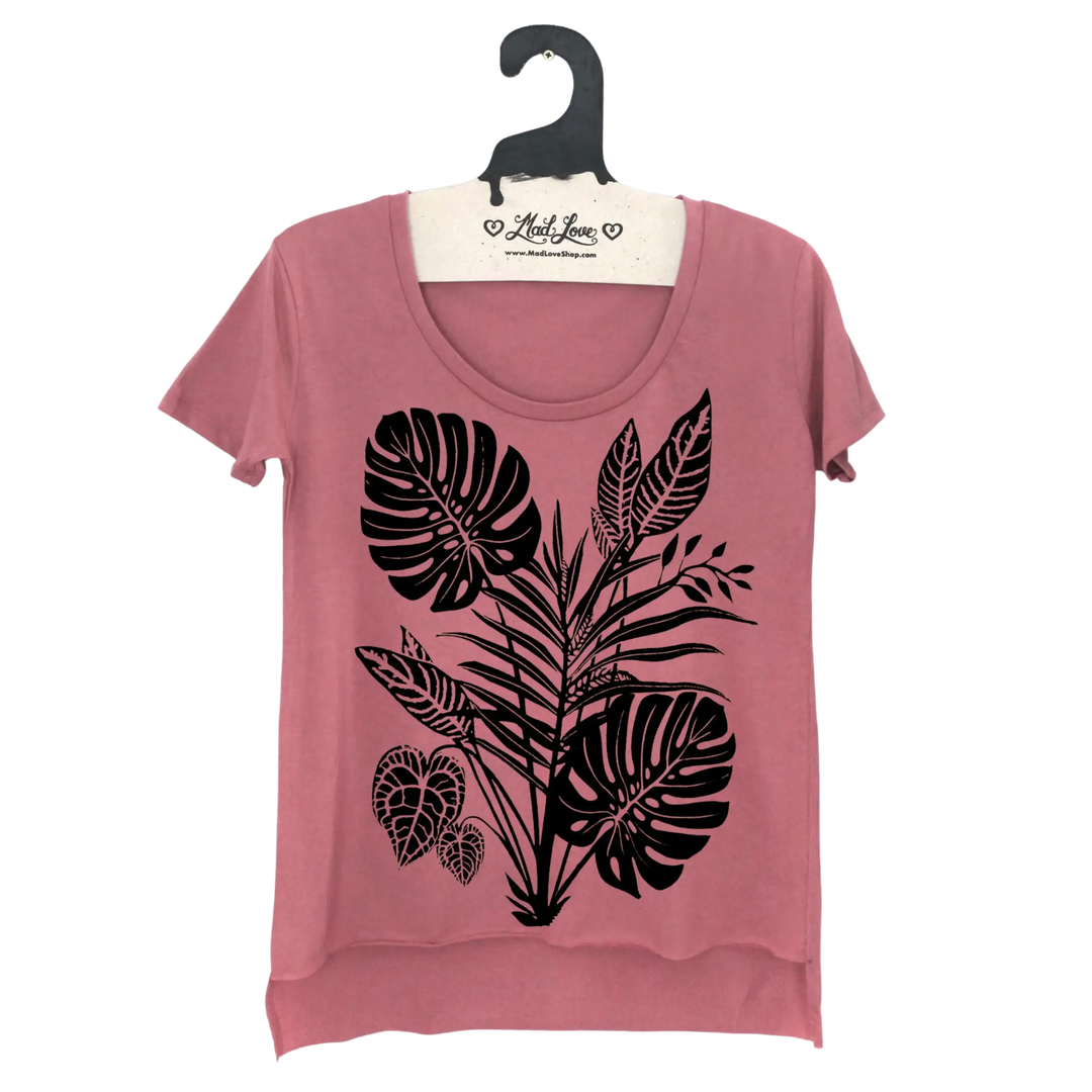 Mauve Scoop Hi Lo Tee with Tropical Print