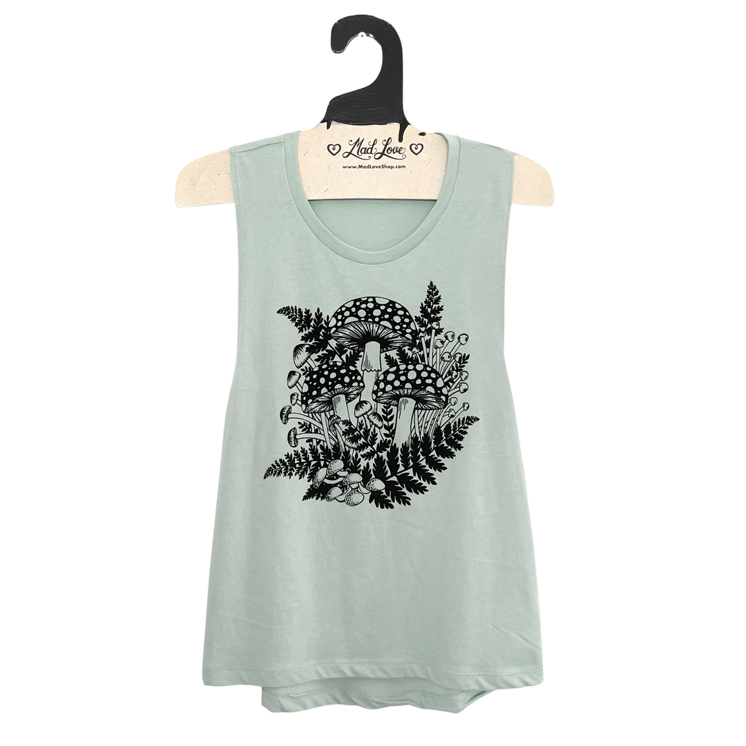 Sea foam Muscle Tank with Mushroom Fern Print