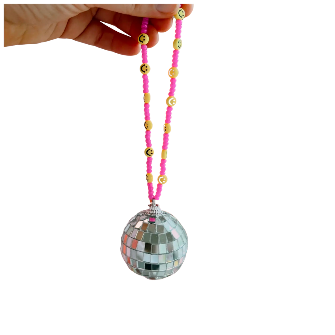 Hot Pink Smiles Disco Ball Car Charm