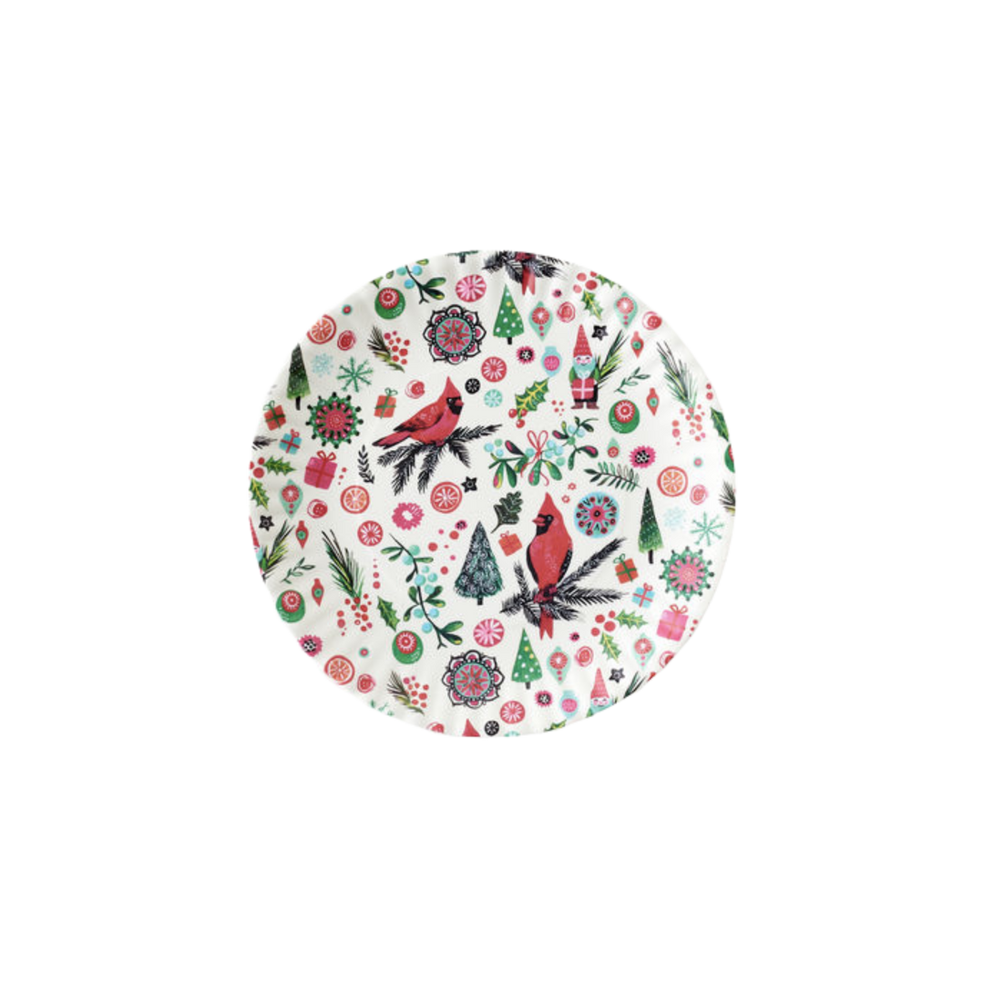Christmas Cardinal Gnome Melamine "Paper" Plate Set of 4