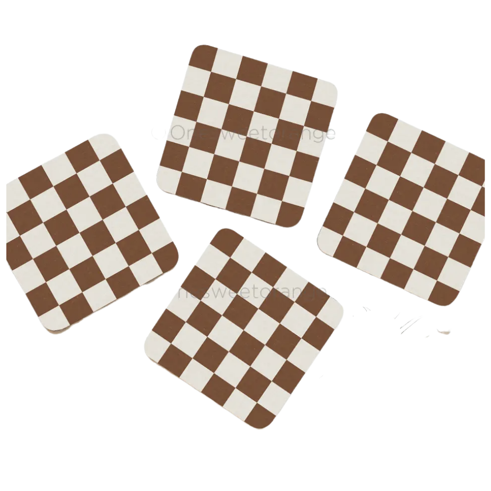 Brown Checker Coaster Set of 4