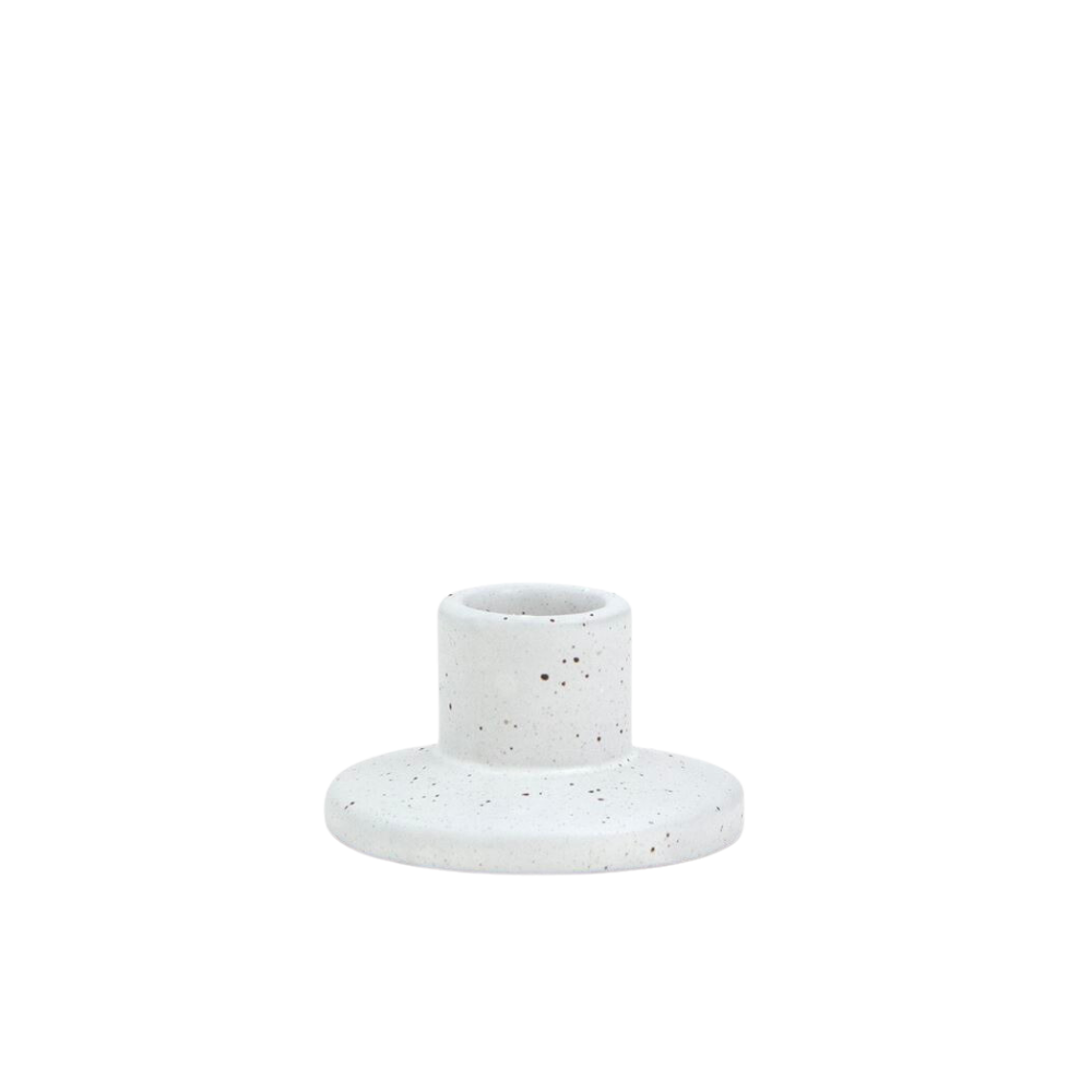 White Speckled Ceramic Taper Candle Holder 1.8" Tall
