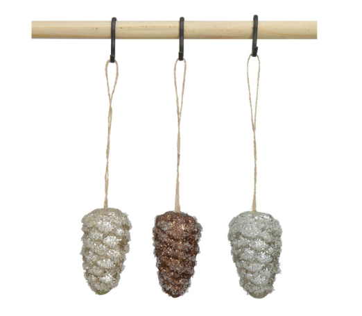 Foam Pinecone Ornament w/ Glitter, Asst Colors
