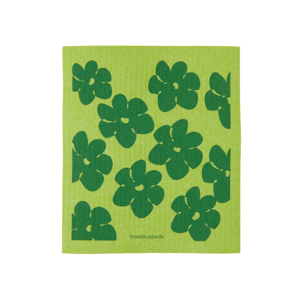 Green Flower Power Swedish Dishcloth