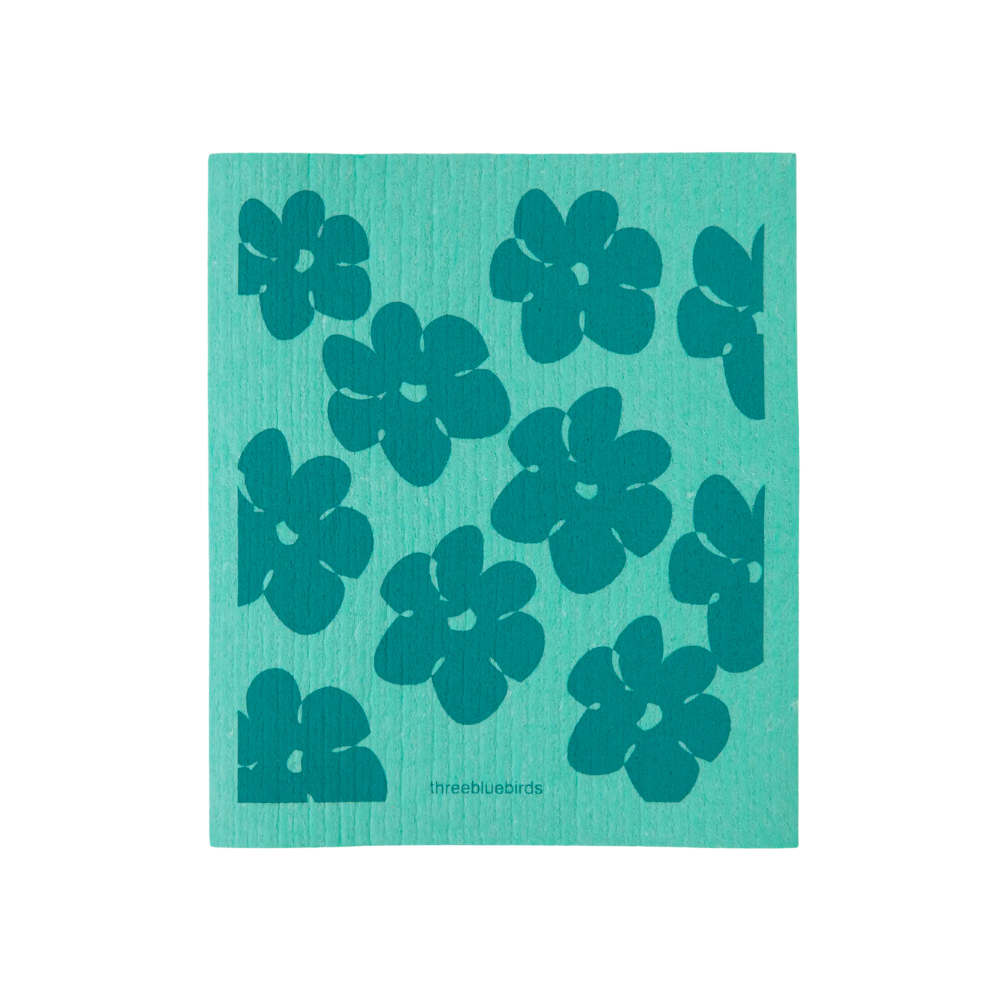 Teal Flower Power Swedish Dishcloth