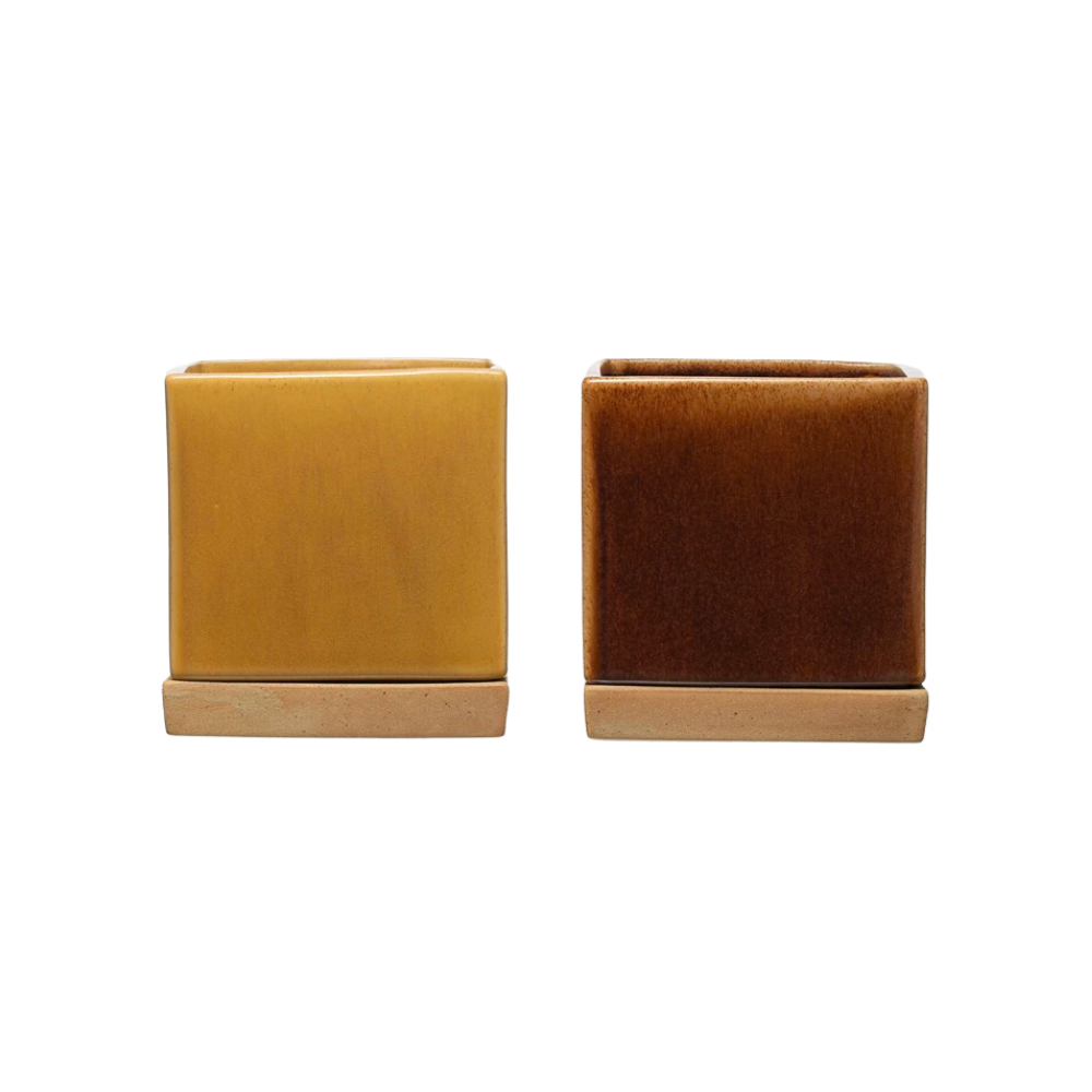 Square Stoneware Planter with Saucer