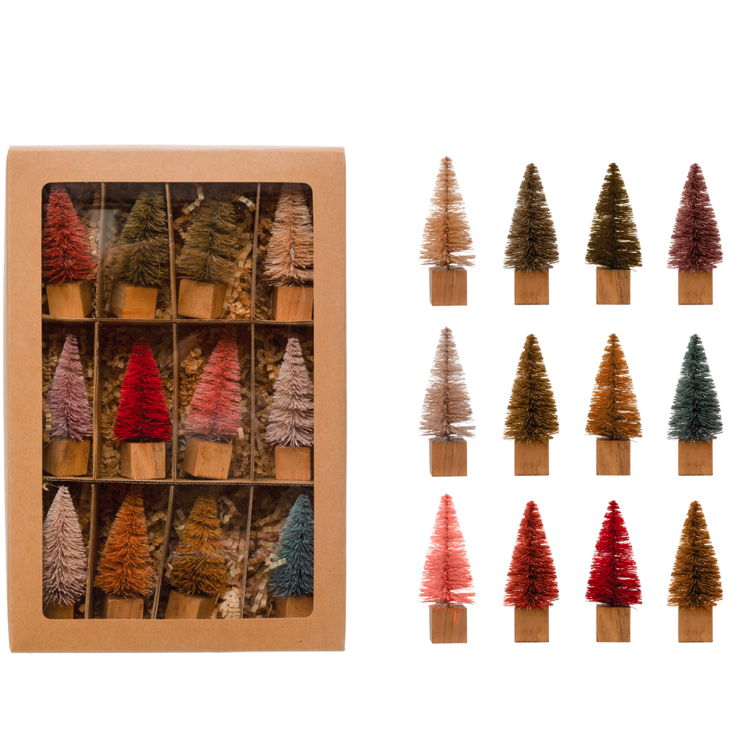 Sisal Bottle Brush Trees with Base, Set of 12