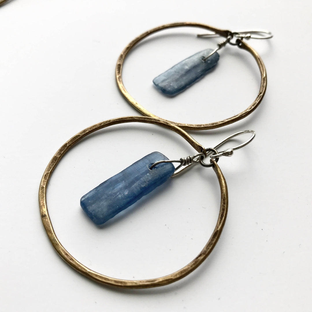 Brass Kyanite Circles Earrings - Small