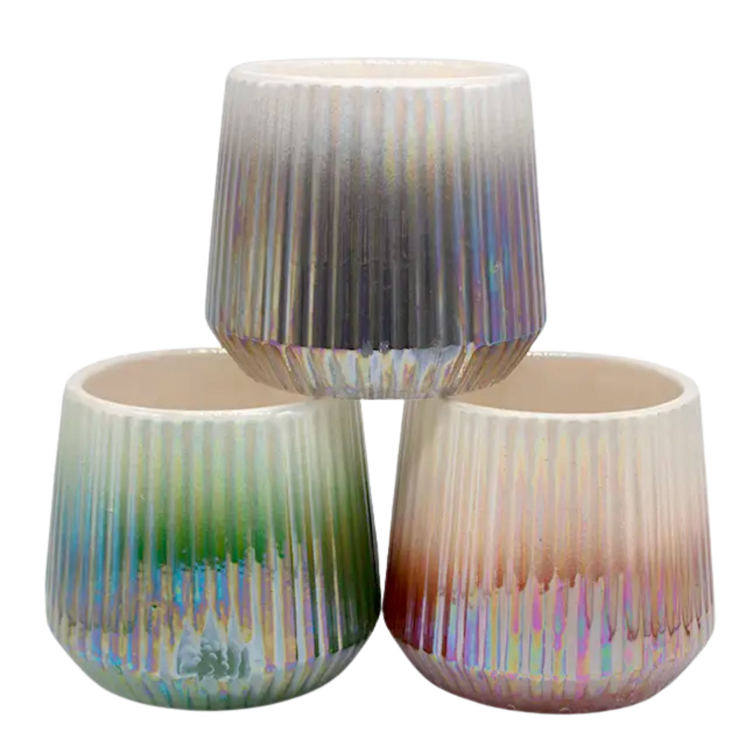 Three Gradient Coloured Glazed Pots