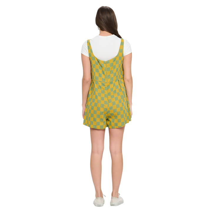 70's Style Checkered Flared Cotton Shortalls