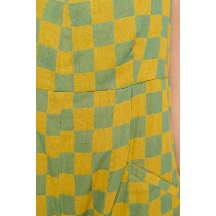 70's Style Checkered Flared Cotton Shortalls