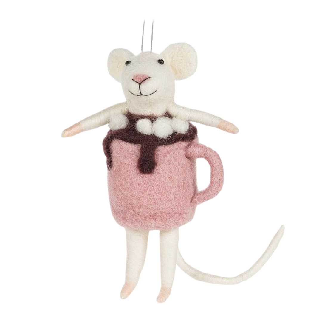 Mouse in Hot Chocolate Mug Felt Ornament