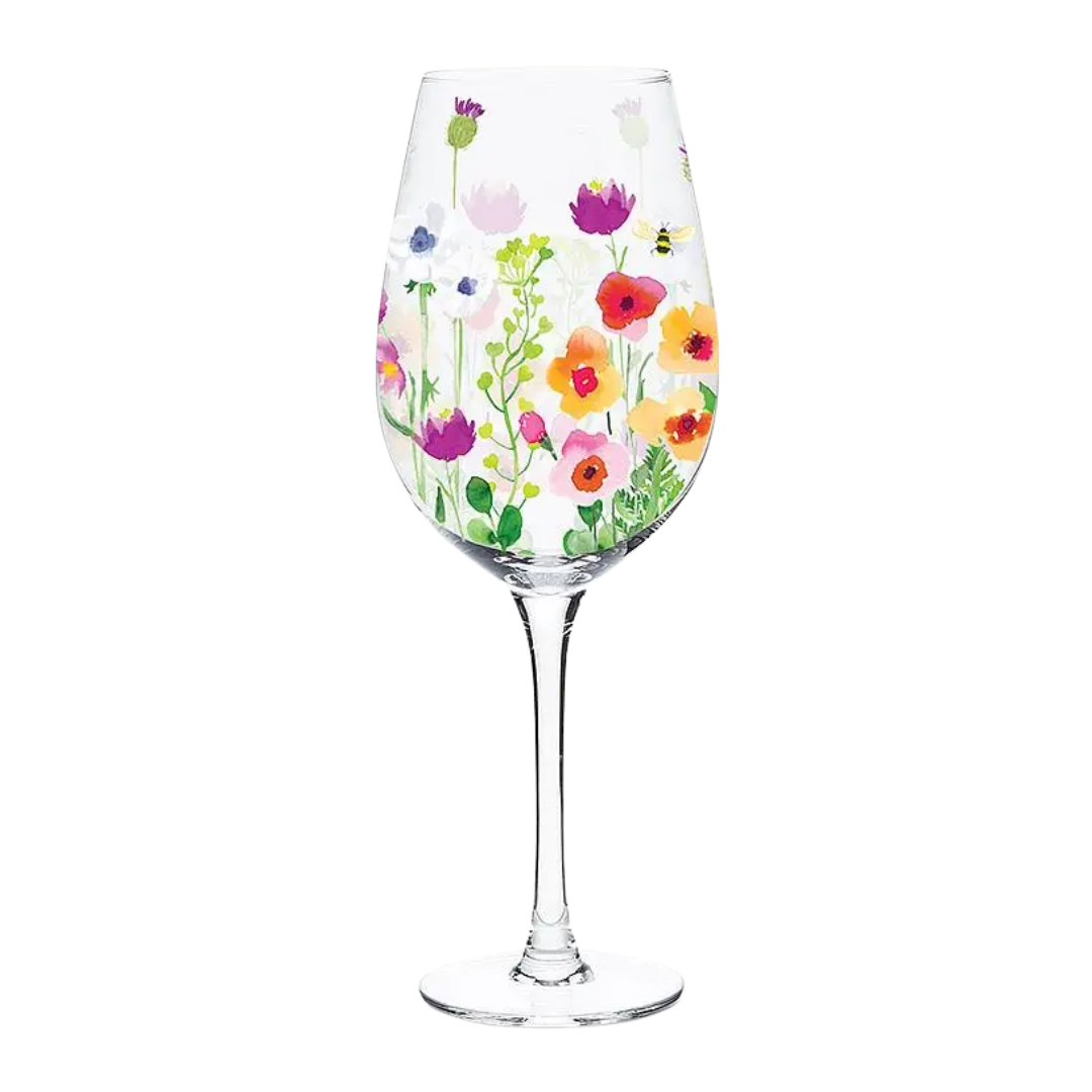 Floral Bee Garden Wine Glass
