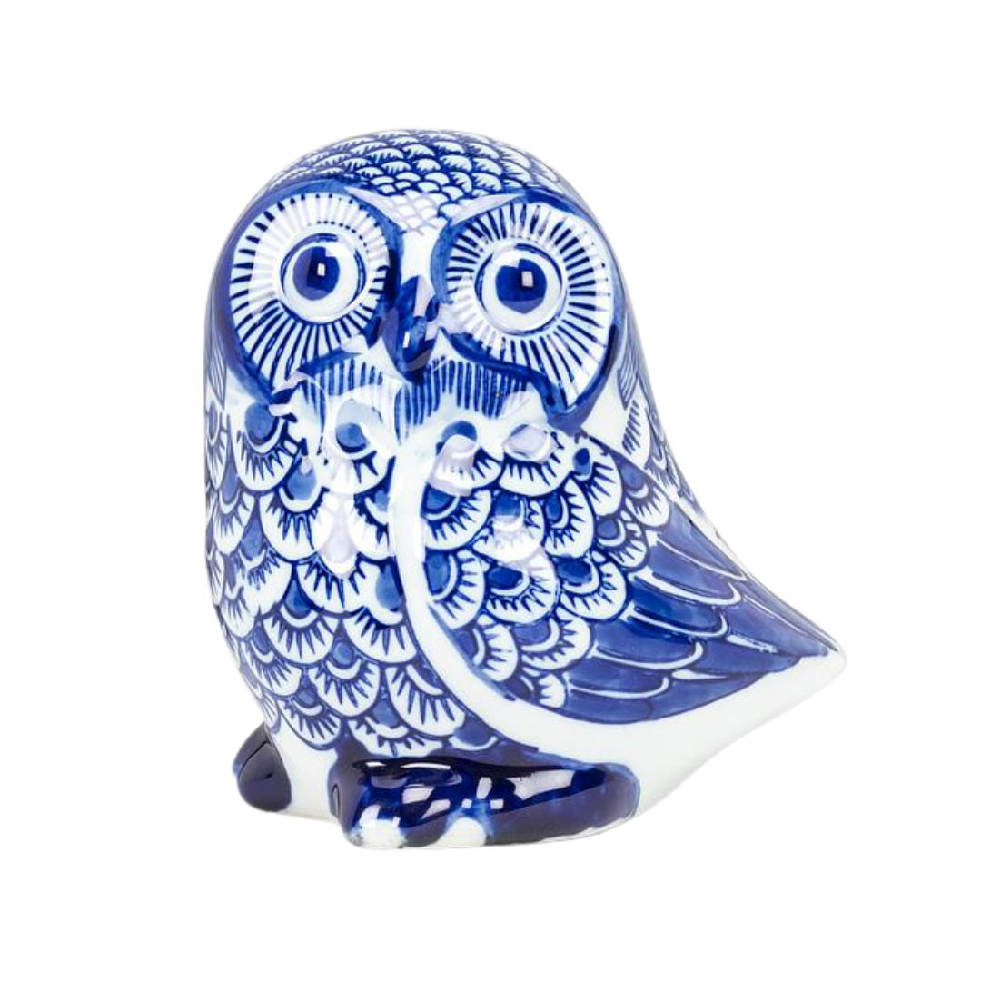 Blue & White Medium Sideways Owl