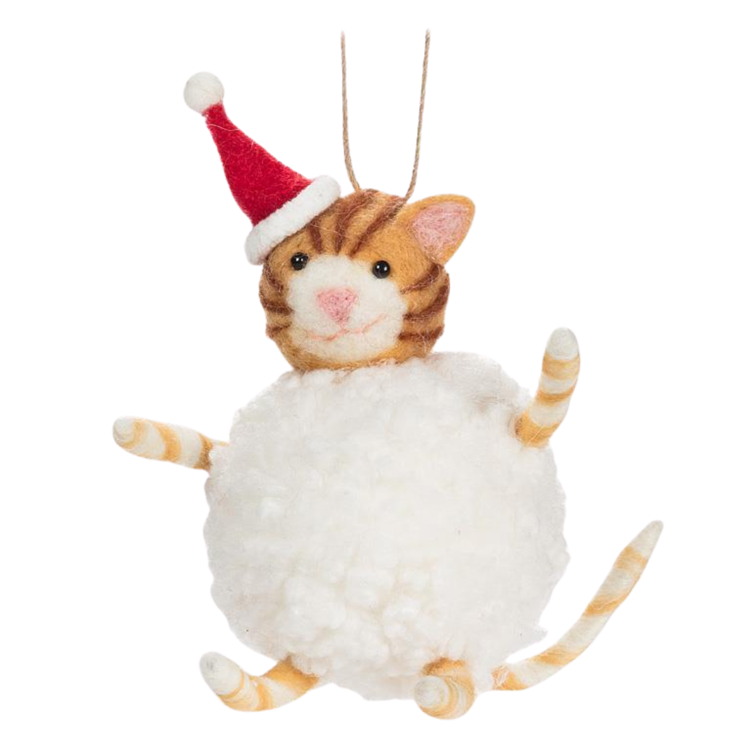 Cat with Hat in Snowball Ornament