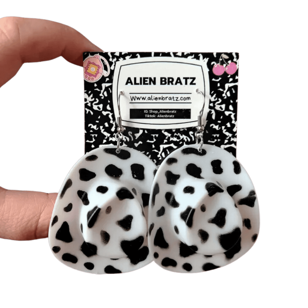 Western Cow Print Cowboy Hat Earrings