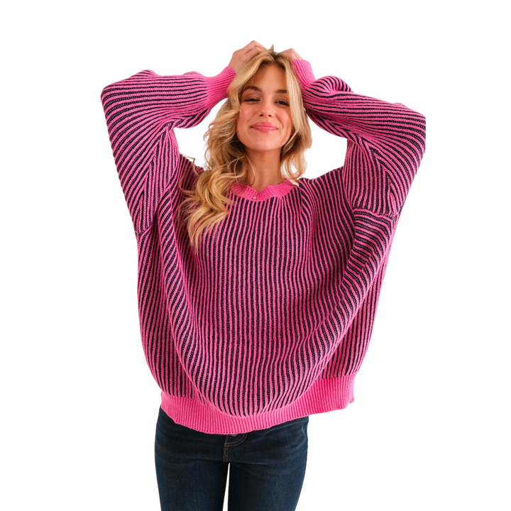 Two-Toned Ribbed and Oversized Pullover Sweater