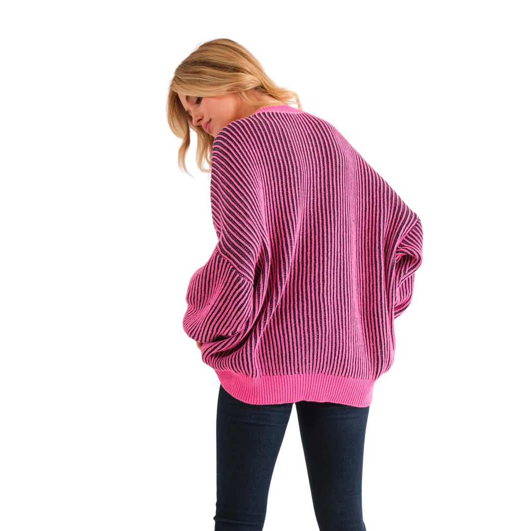 Two-Toned Ribbed and Oversized Pullover Sweater