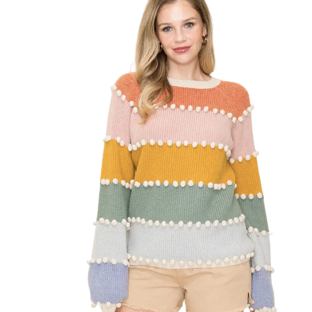 Multi Color-Block Bobble Sweater