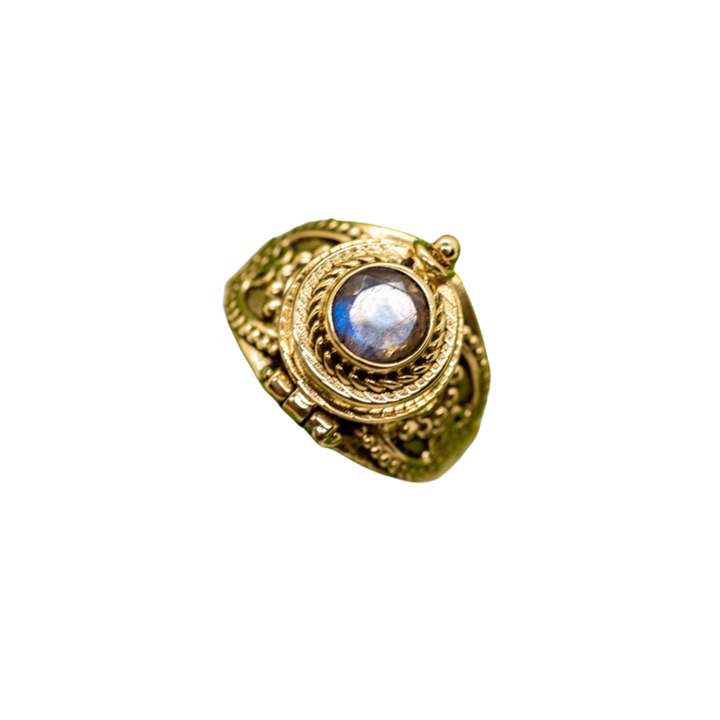 Brass Decorated Poison Ring