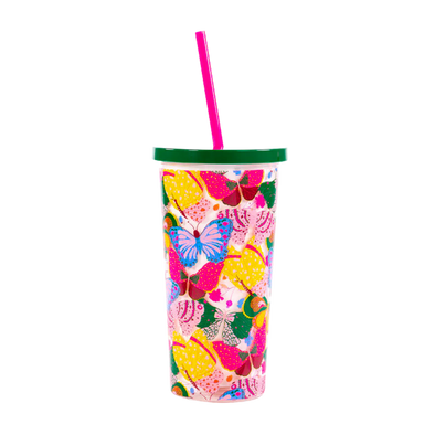 Berry Butterfly Sip Sip Tumbler with Straw