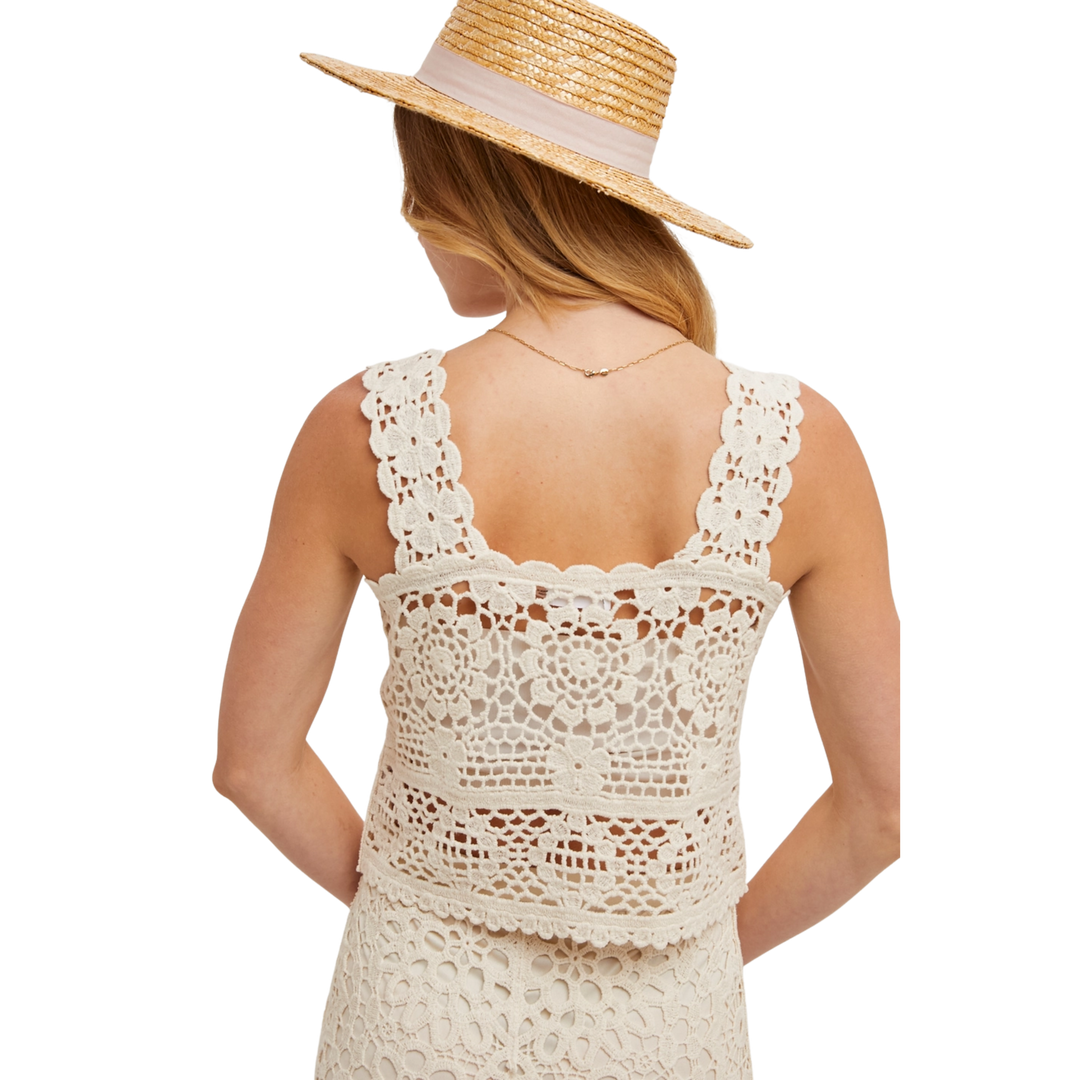 Sheer Crochet Sleeveless Sqaure Neck Top
