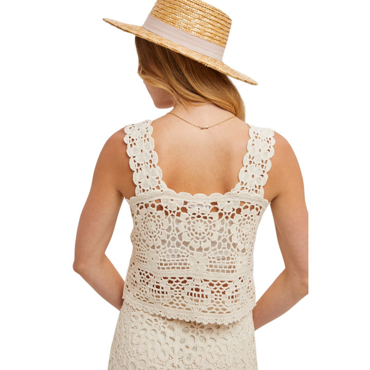 Sheer Crochet Sleeveless Sqaure Neck Top