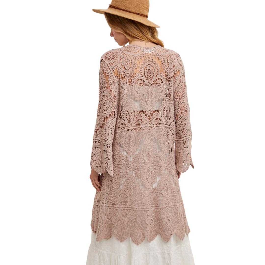 Crochet Open Front Bell Sleeved Cardigan