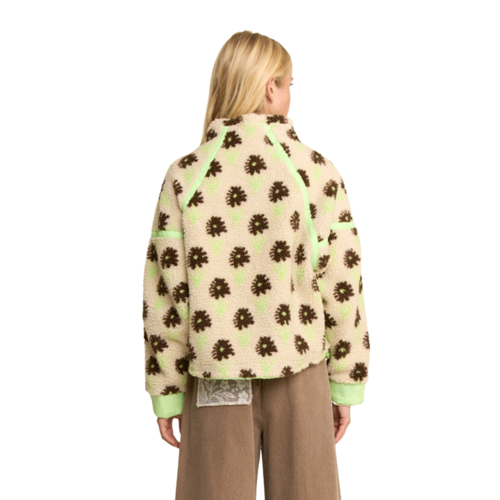 Faux Teddy Fur Flower Contrast Binding Jacket