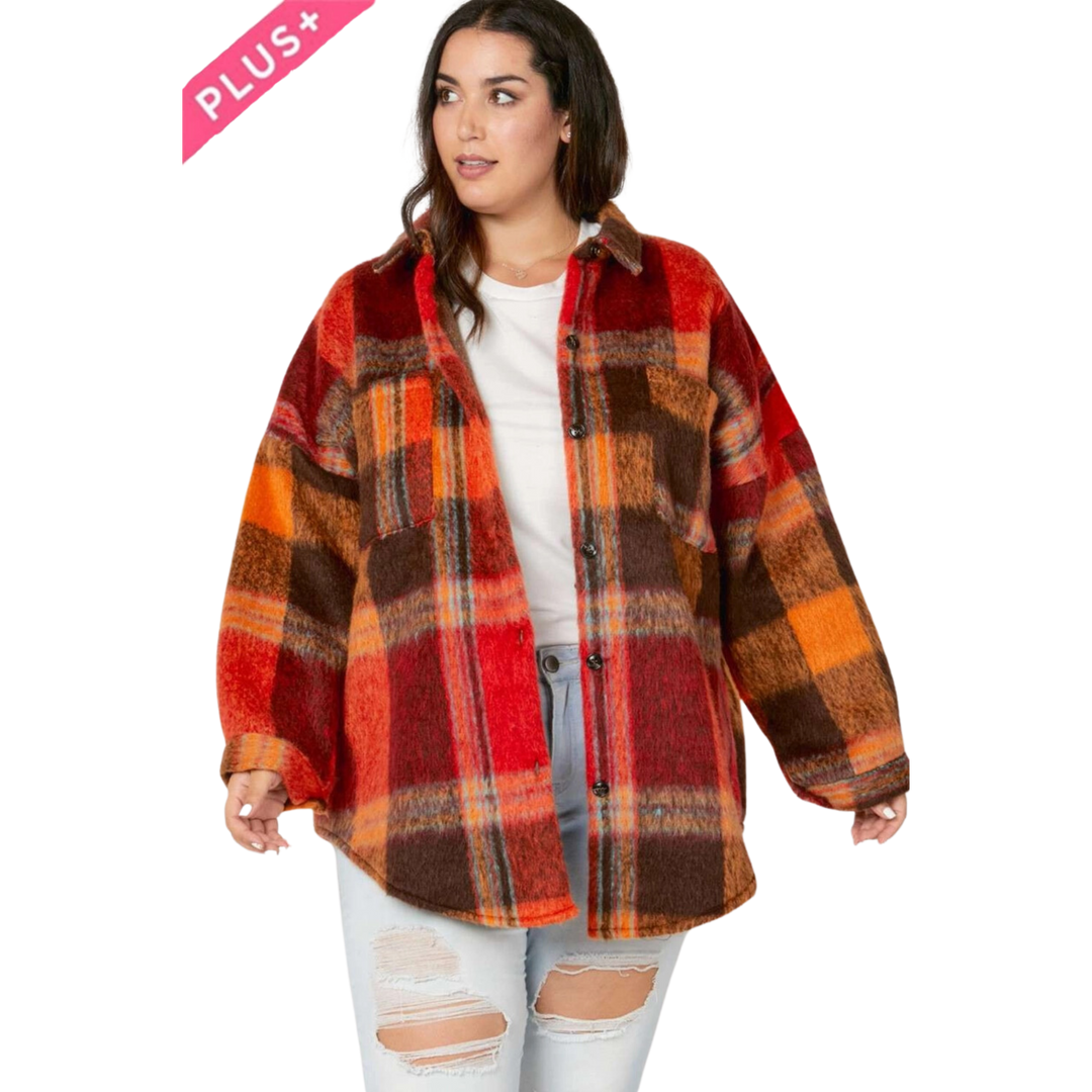 Plus Plaid Button Down Shirt with Front Pocket