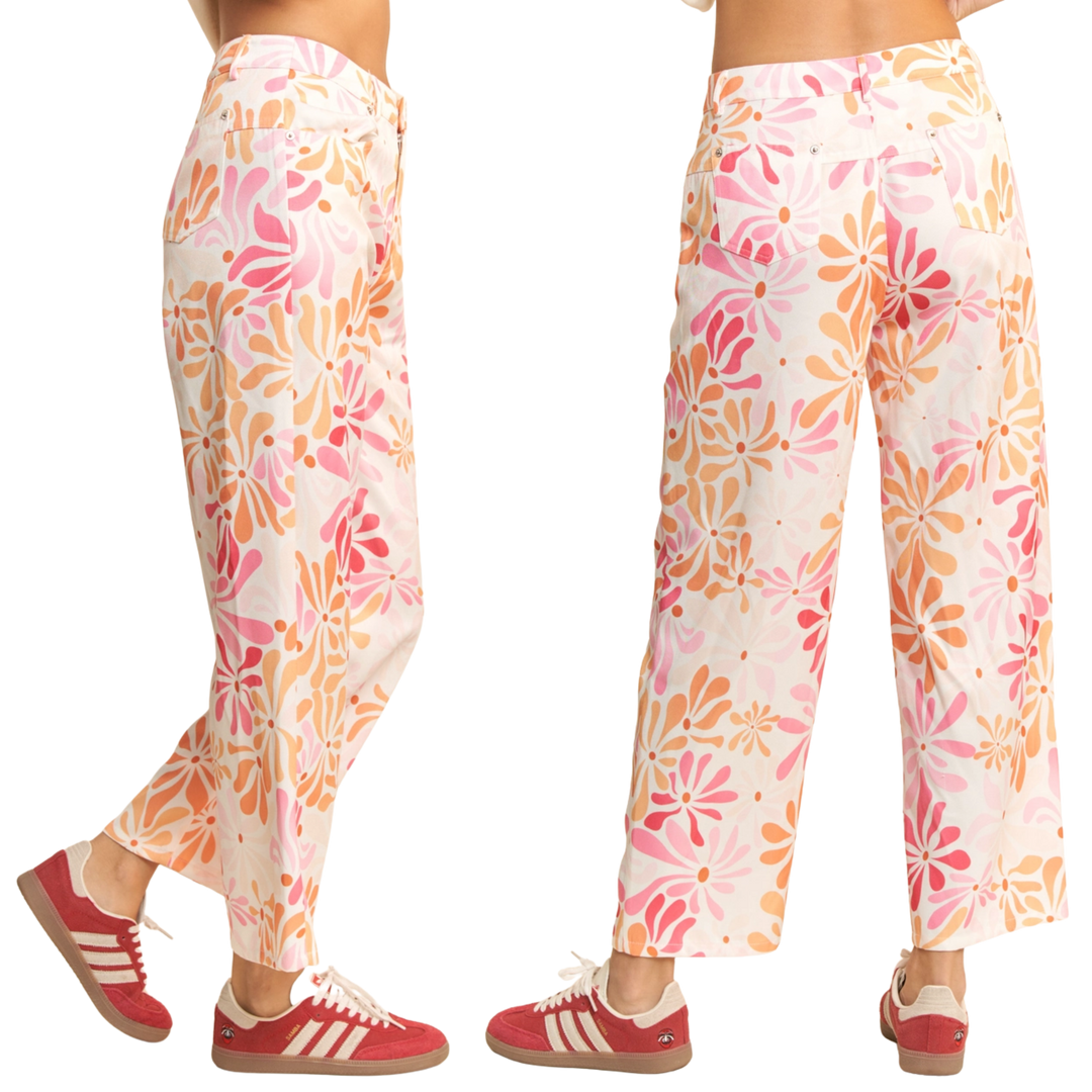 Floral Printed Lightweight Straight Leg Pants