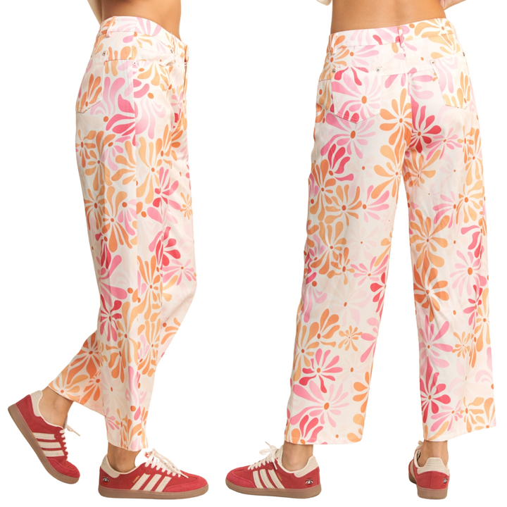 Floral Printed Lightweight Straight Leg Pants