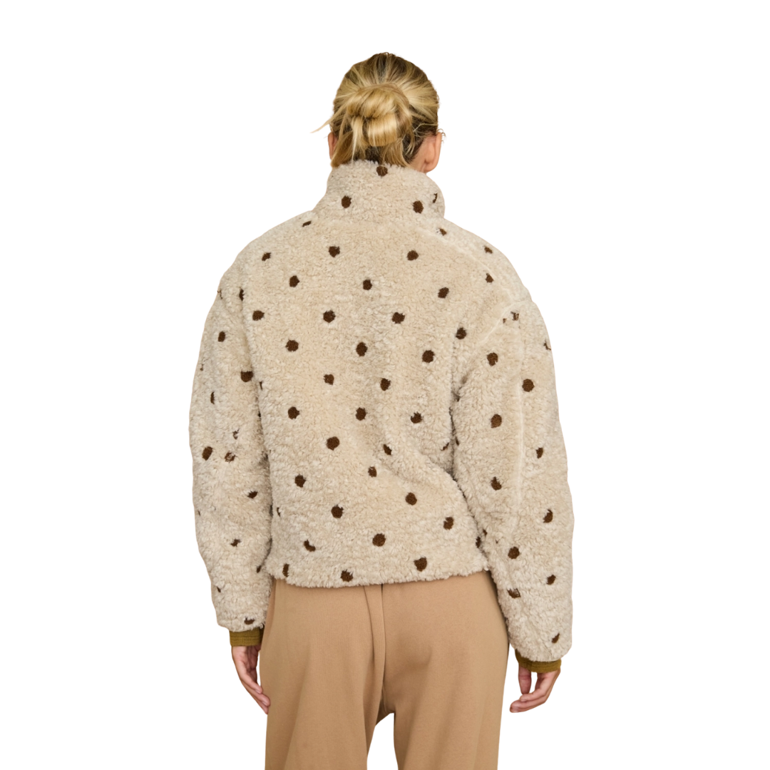 Polka Dot Sherpa Fleece Zip Front Jacket