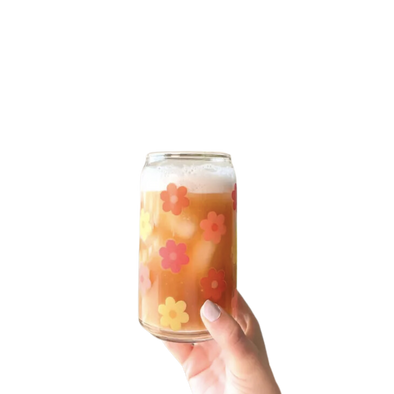 Citrus Daisy 16 oz Can Glass Cup-Dishwasher Safe