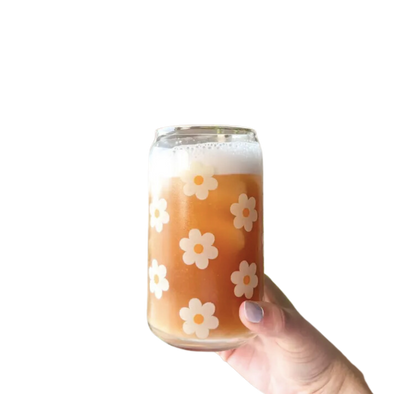 Classic Daisy 16 oz Can Glass Cup-Dishwasher Safe