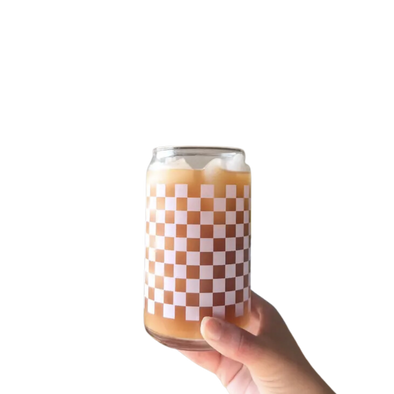 Lavender Checker Print1 6 oz Can Glass Cup-Dishwasher Safe