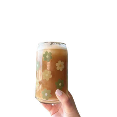 Wildflower Daisy 16 oz Can Glass Cup-Dishwasher Safe