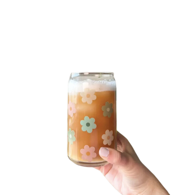 Beach Daisy 16 oz Can Glass Cup-Dishwasher Safe