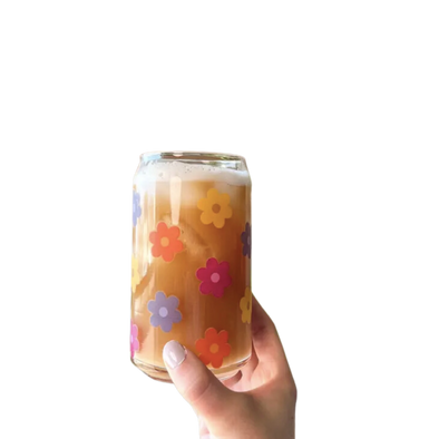 Lemonade Daisy 16 oz Can Glass Cup-Dishwasher Safe