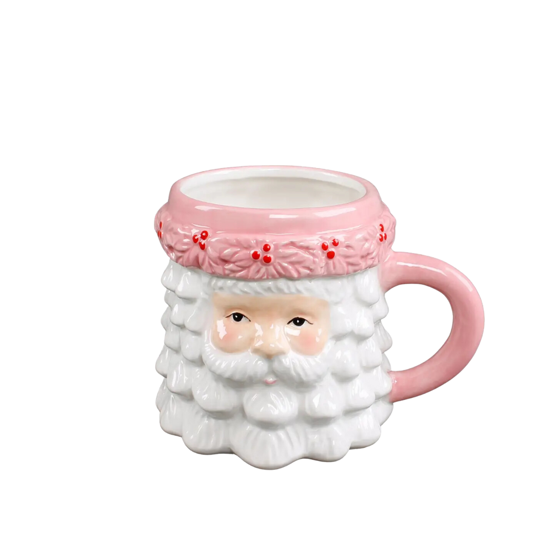 18oz Pink Ceramic Santa Mug