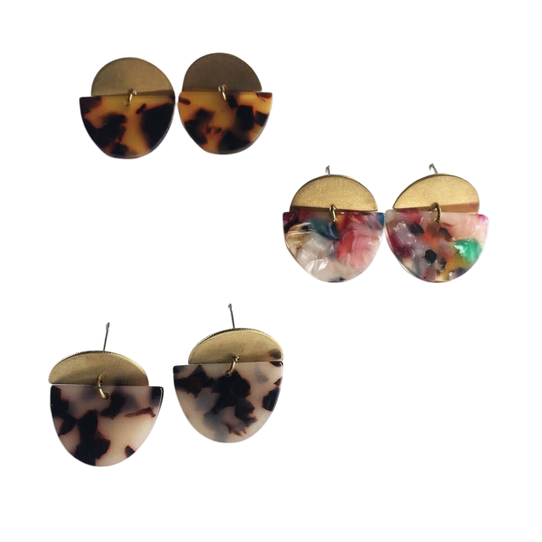 Small Terrazzo Tortoise Shell Acetate and Brass Stud Earrings