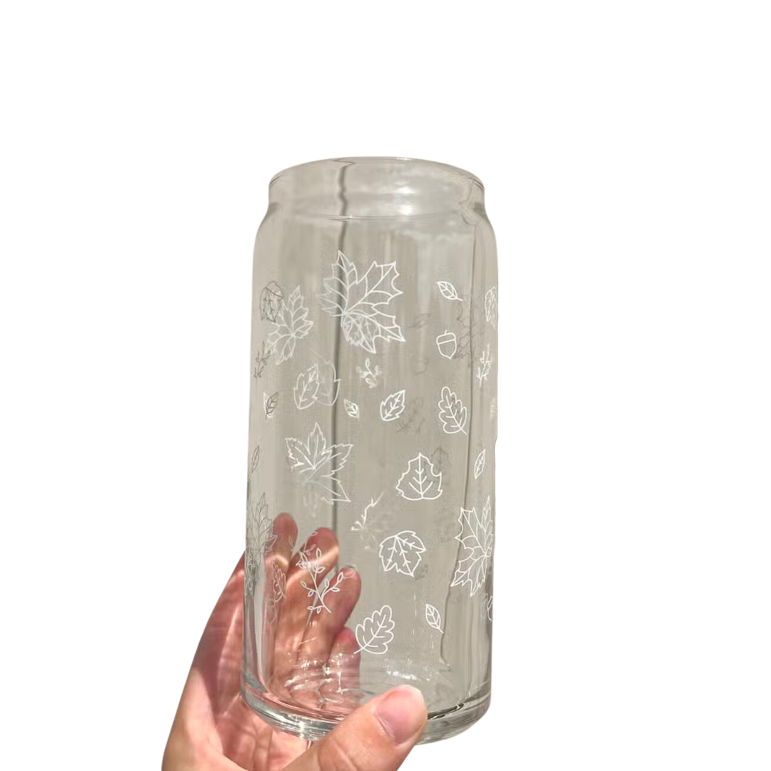 Fall Leaves Can Glass Cup - Dishwasher Safe