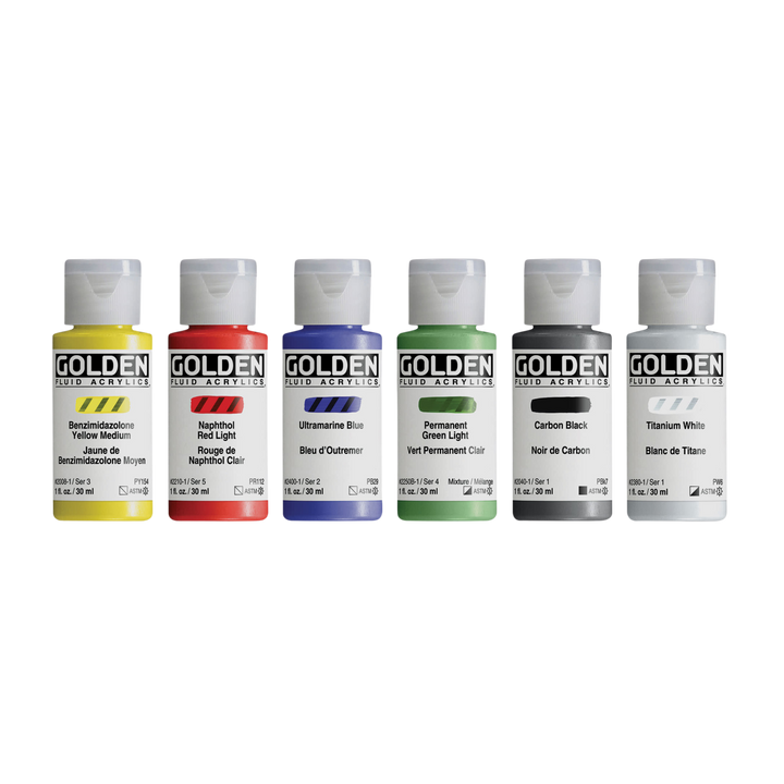 Golden Fluid Acrylics - Intro Colors, Set of 6, 30 ml