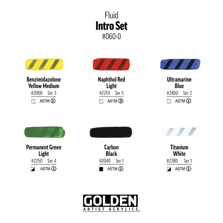 Golden Fluid Acrylics - Intro Colors, Set of 6, 30 ml