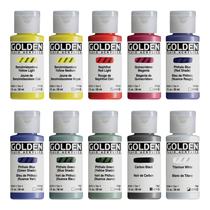 Golden Fluid Acrylics - Mixing Colors, Set of 10, 30 ml