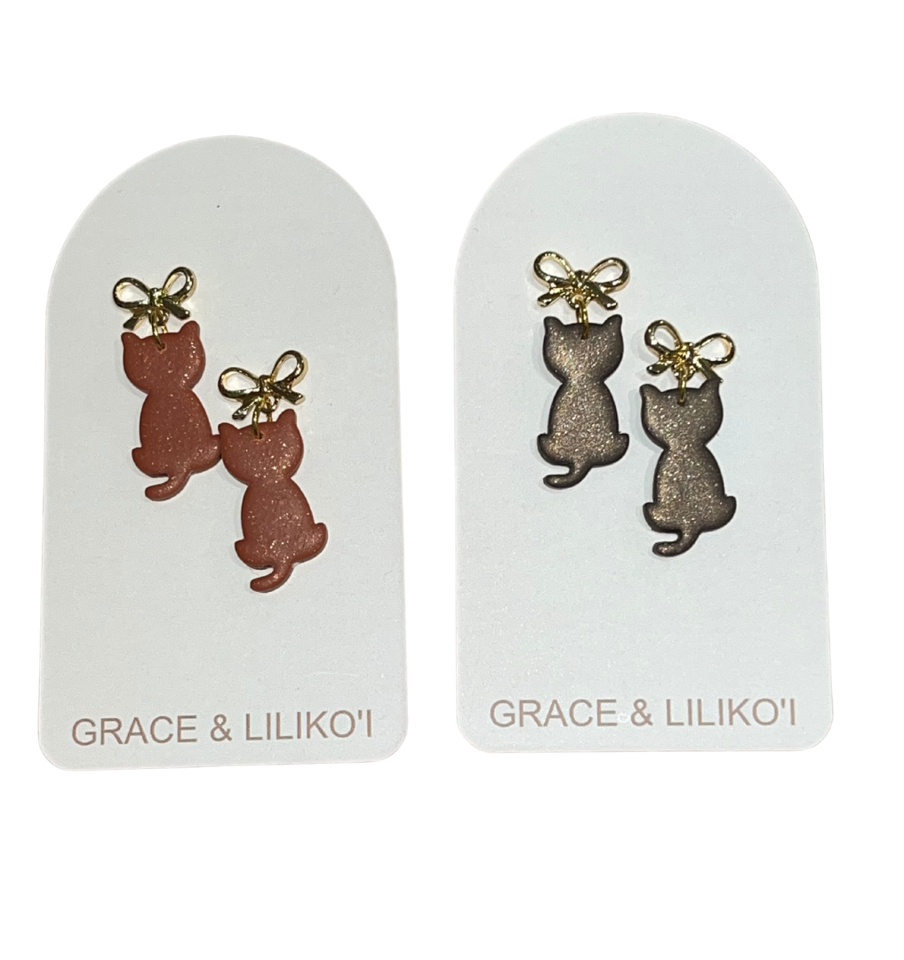 Bow Cat Dangle Earrings