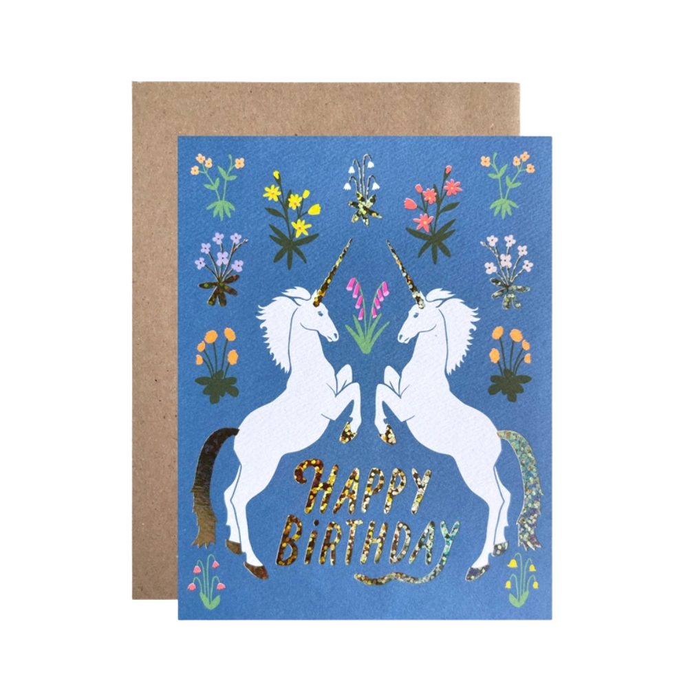 Blue Unicorns Birthday Card