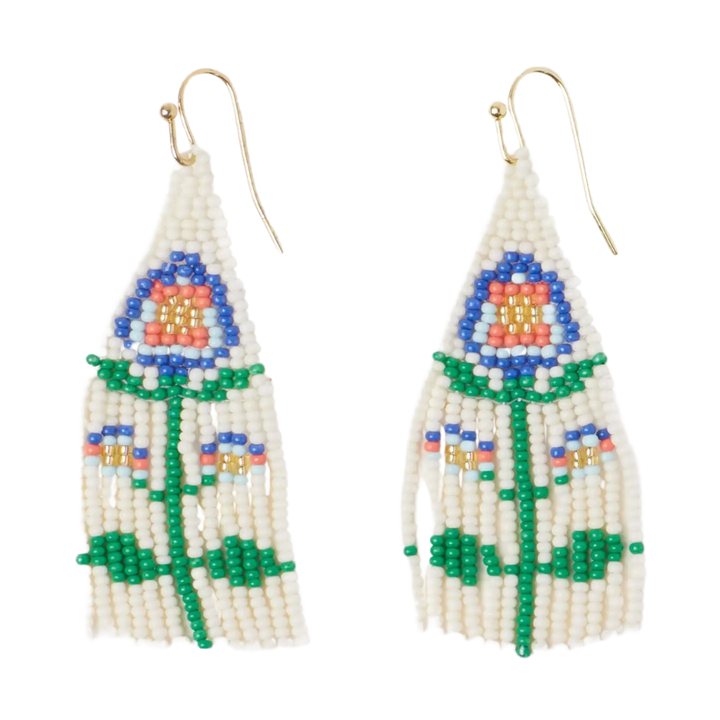 Audrey Small Seed Bead Single Poppy Flower Earrings